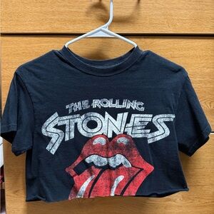 The Rolling Stones Black Crop Top with Red Graphic